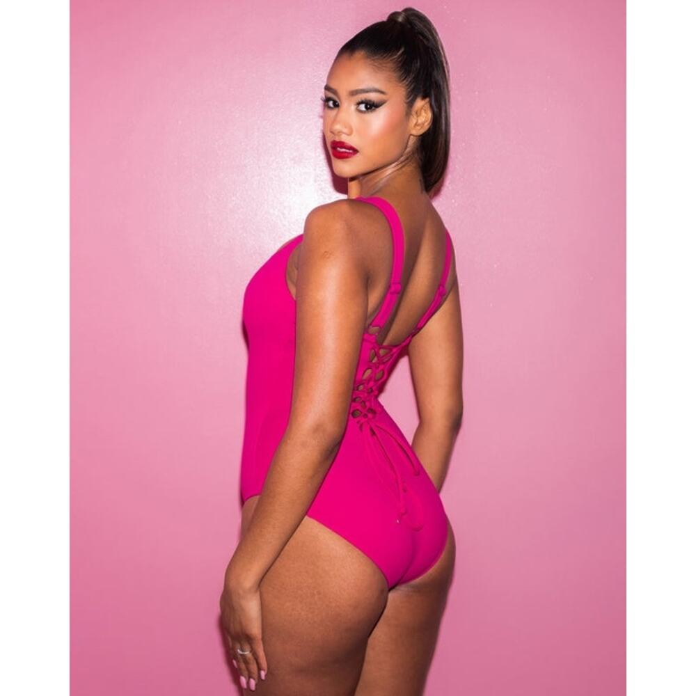 TA3 Squarey Waist Cinching Shapewear One Piece Swimsuit Pink XS Reg/Long NWT